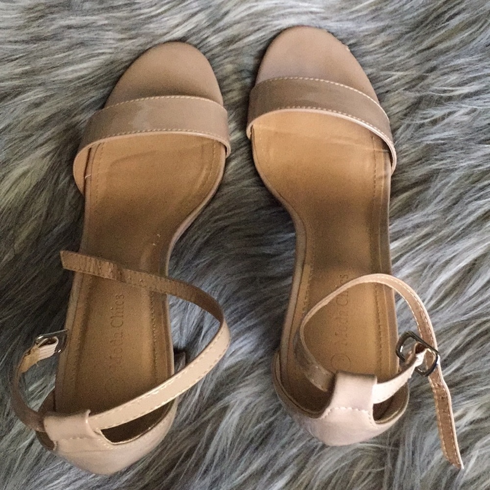 Beige, Chunky, Open Toe Heels